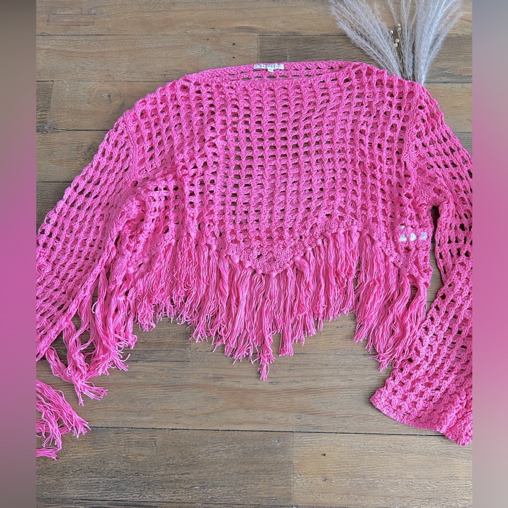 Women’s Pink Crochet Fringe Tunic Top